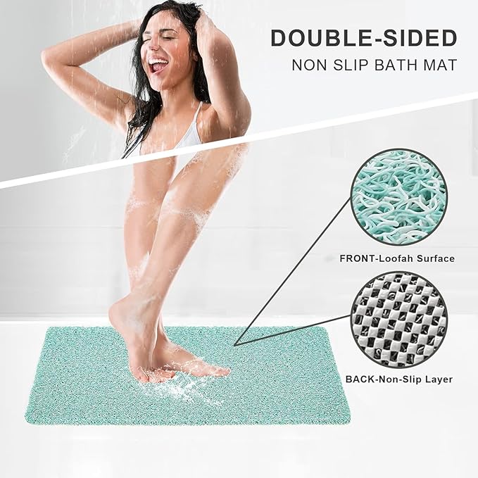 Nonslip Bathtub Mat, Anti Slip Bath Mat 0.6" Extra Thick, Quick Dry Bath Tub Anti Slip Shower Mat, Loofah Non-Slip Bath Mat for Tub Bathroom Pool Kitchen Entryway Home Hotel(Blue 24x24)