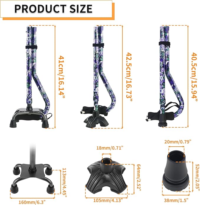 LIXIANG Walking Canes Stablize Women Quad Canes for Seniors & Adults Foldable Adjustable for Men & Women Heavy Duty Freestanding Cane for People with Leg Injuries 3 footings