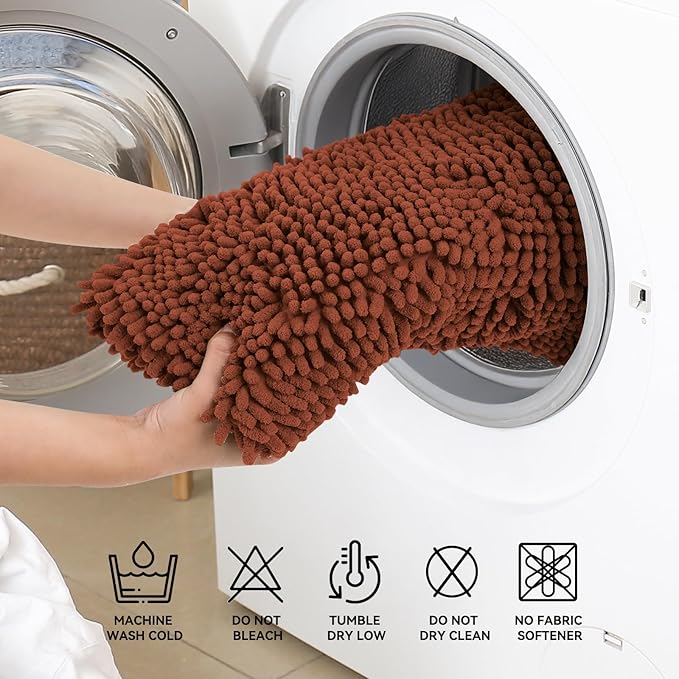 Bcoimo 44"×24" Absorbent Bath Mat, Non-Slip with Backing Chenille Bath Rug and Machine Washable Bathroom Mat Quick-Dry Design. Ideal for Bathroom and Tub Areas