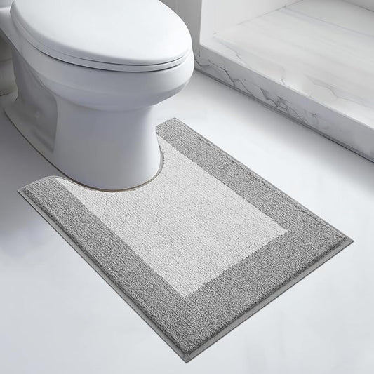 Bathroom Rugs U-Shaped 20" x 24", Non-Slip Extra Soft Absorbent Bath Rugs, Machine Washable Quick Dry Bath Mats for Toilet Base, Light Grey & Grey