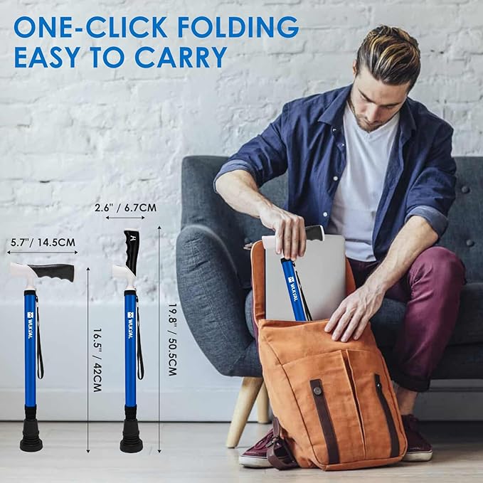 One-Button Telescopic Folding Walking Cane (Anchor Series) – Like an Umbrella | Compact, Lightweight & Travel-Friendly Folding Cane, Adjustable, All-Terrain Tips, Elegant Muted Tones