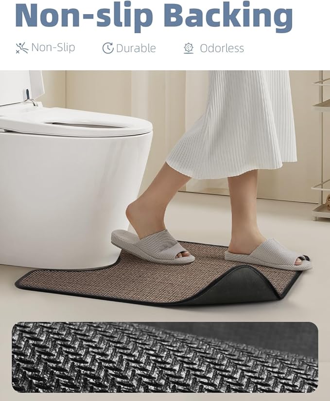 PADOOR Braided Toilet Rugs U Shaped, Non Slip Toilet Mats for Bathroom Floor Machine Washable Super Absorbent Contour Bath Rugs for Toilet Mat Quick Dry U Shaped Toilet Rug, 20''x24'' Black