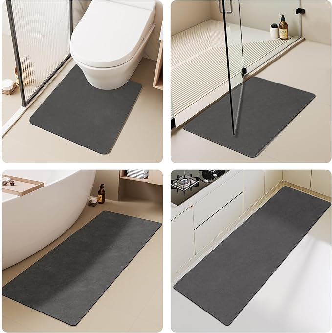Bath Mat, Bathroom Rugs Non Slip Washable Thin Absorbent Quick Dry Bath Mat Fits Under Door Bathroom Floor Mat Perfect for Bath, Shower, or Sink 24"x60" Dark Grey