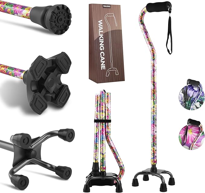 LIXIANG Walking Canes Stablize Women Quad Canes for Seniors & Adults Foldable Adjustable for Men & Women Heavy Duty Freestanding Cane for People with Leg Injuries 3 footings