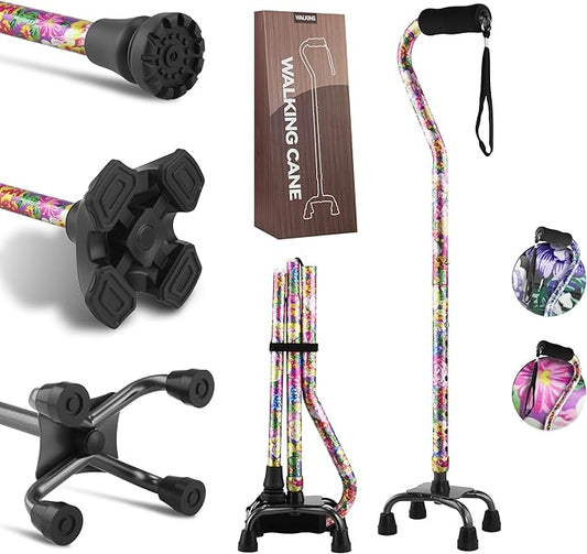 LIXIANG Walking Canes Stablize Women Quad Canes for Seniors & Adults Foldable Adjustable for Men & Women Heavy Duty Freestanding Cane for People with Leg Injuries 3 footings