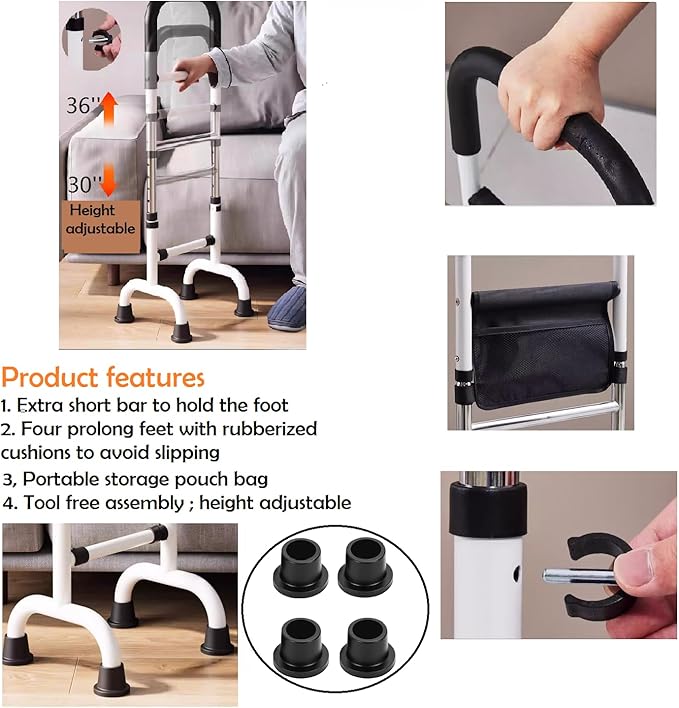 Stand Assist Aid for Elderly; Quad Walking Canes for Seniors; Couch Stand Assist; Aids for Getting Up from Toilet/Recliner/Bed; Height Adjustable 30'' to 36 ''; Soft Handle; 4 Legged feet