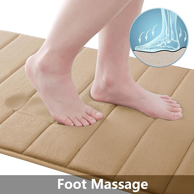 Buganda Memory Foam Bath Mat, 34" x 20", Ultra Soft and Non-Slip Bathroom Rugs, Water Absorbent and Machine Washable Bath Rug for Bathroom, Shower, and Tub, Camel