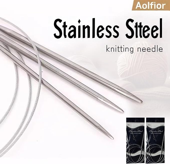 Aolfior Stainless Steel Circular Knitting Needles Size 10.75 16 Inch 7.0 mm Set Round Metal(Silver, 16 inch-10.75-(7.0mm)) Suitable for Beginners and Experienced Knitters Alike.
