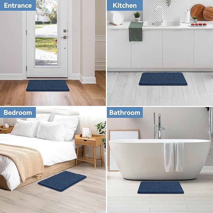 Bcoimo 24"×17" Absorbent Bath Mat, Non-Slip with Backing Chenille Bath Rug and Machine Washable Bathroom Mat Quick-Dry Design. Ideal for Bathroom and Tub Areas