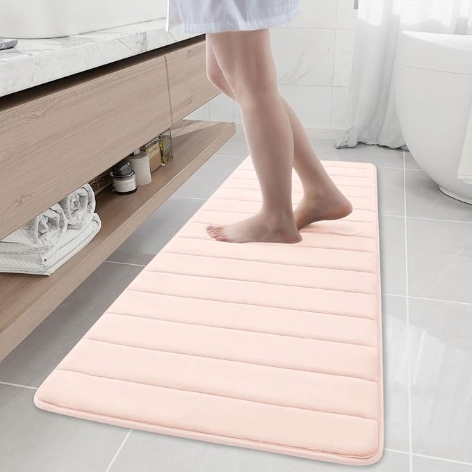 Buganda Memory Foam Bath Mat, 59" x 20", Ultra Soft and Non-Slip Bathroom Rugs, Water Absorbent and Machine Washable Bath Rug Runner for Bathroom, Shower, and Tub, Pink
