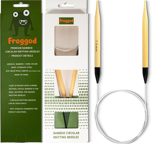 Froggod Bamboo Circular Knitting Needles Size 10.75 – 3.15-inch Bamboo Knitting Needle Tips, 31.5-inch Total Length, Lightweight Wooden Needles