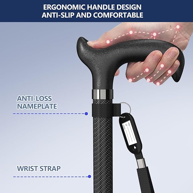 Walking Cane for Men for Stability, Walking Canes with Light,Adjustable Quad Canes for Men with Two Replacement Bases, Ultralight Carbon Fiber Walking Canes for Seniors Balance,Only 0.3kg