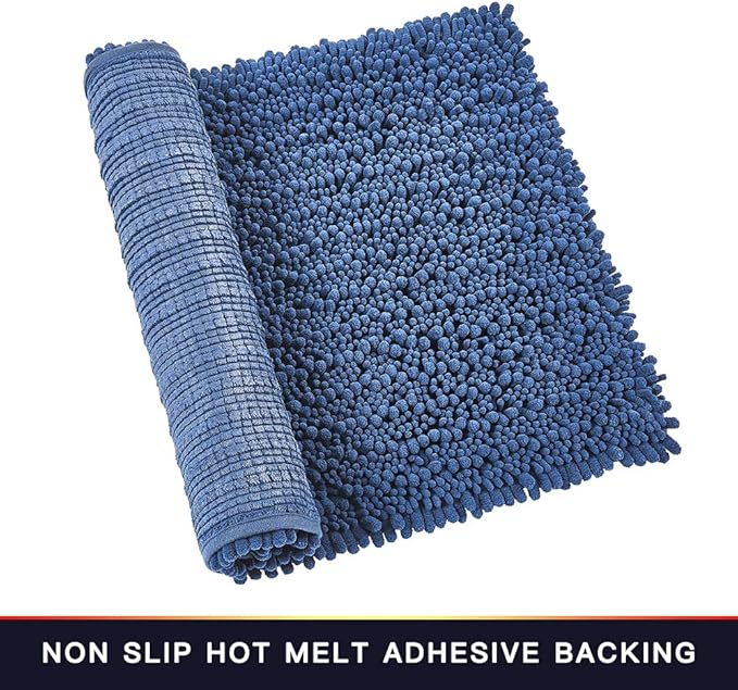 Walensee Bathroom Rug Non Slip Bath Mat (36x24 Inch Dark Blue) Water Absorbent Super Soft Shaggy Chenille Machine Washable Dry Extra Thick Perfect Absorbant Best Large Plush Carpet for Shower Floor