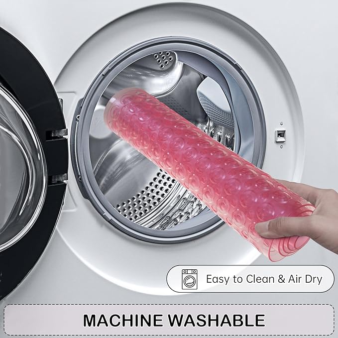 Linoows Non-Slip Bathtub and Shower Mats, Power Grip Bath Mat 35 x 16.3 Inch with Suction Cups and Drain Holes for Tub Bathroom Floor Safety, Machine Washable Soft Bathmat, Clear Pink