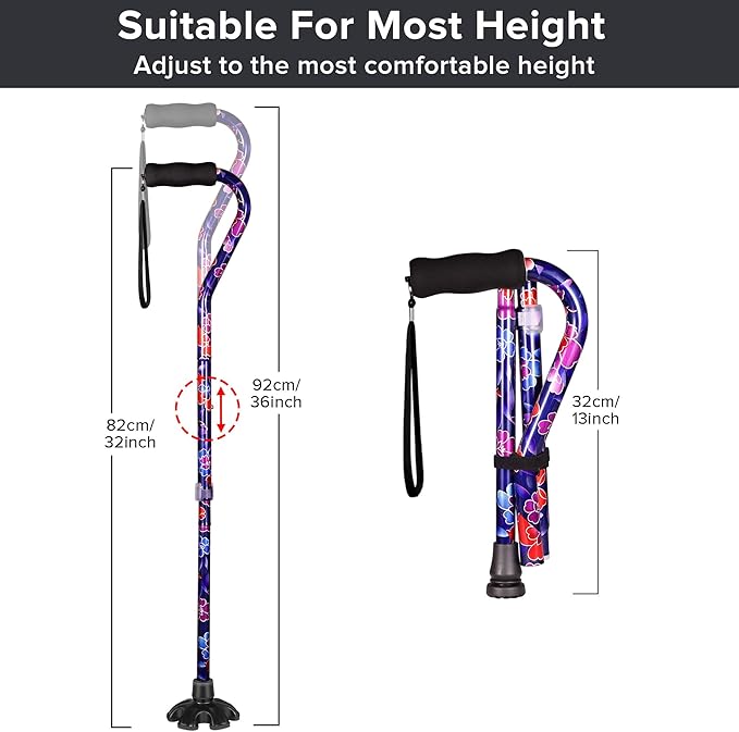 Elegant Walking Cane for Women, Foldable & Adjustable Cane for Seniors with Self-Standing Tip | Lightweight Mobility Aid for Stability & Balance Support