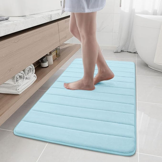 Buganda Memory Foam Bath Mat, 47" x 24", Ultra Soft and Non-Slip Bathroom Rugs, Water Absorbent and Machine Washable Bath Rug Runner for Bathroom, Shower, and Tub, Light Blue