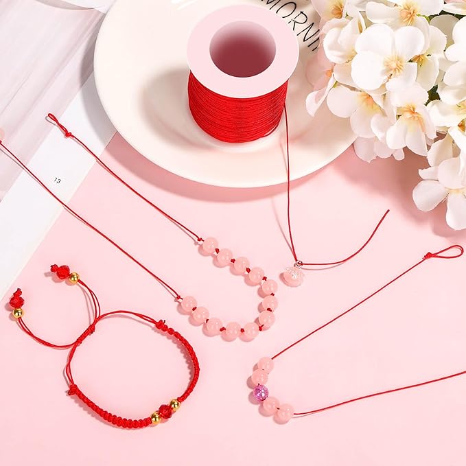 Anezus Red Nylon String for Bracelets, 0.8mm Nylon Thread Chinese Knotting Cord Wind Chime Outdoor Twine String for Beading, Necklaces, DIY Craft, Jewelry Making