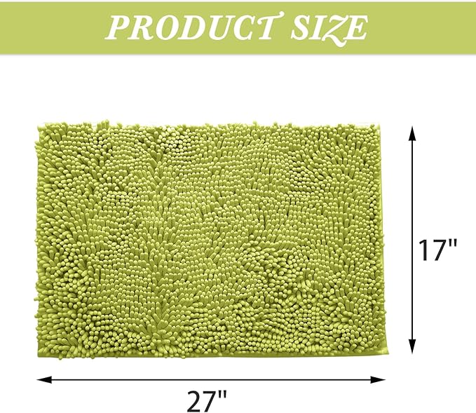 Non-Slip Bath Rug,Extra Soft Microfiber Bedroom Shag Carpet with Anti-Slip Backing,Water/Dust Absorbent Fast Dry Shower Mat,Sound Insulated Stairs Pad,Machine Washable (Lime Green,17 x 27 Inches)