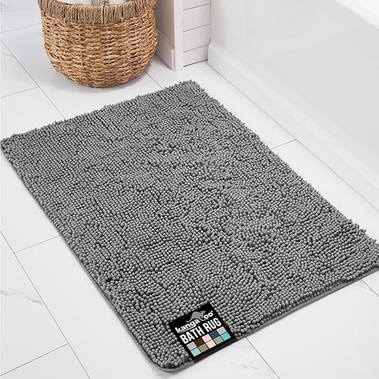 KANGAROO Bathroom Rugs, Chenille Soft Absorbent Bath Rug, Shaggy Shower Mat, Quick Dry Machine Wash Bathmat, Plush Carpet Mats for Tub, Bathtub and Room Home Decor Accessories, 36x24, Gray