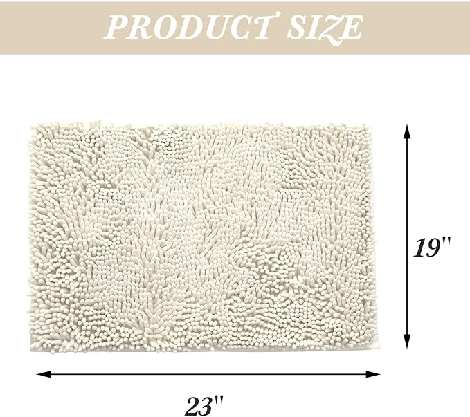 Non-Slip Bath Rug,Extra Soft Microfiber Bedroom Shag Carpet with Anti-Slip Backing,Water/Dust Absorbent Fast Dry Shower Mat,Sound Insulated Stairs Pad,Machine Washable (Ivory,19 x 31 Inches)