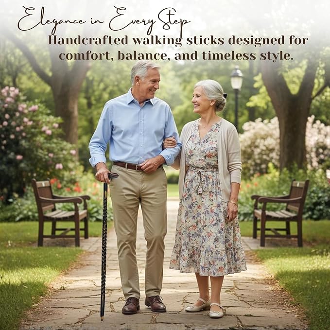 All Black Snake Handle Spiral Wooden Walking Cane