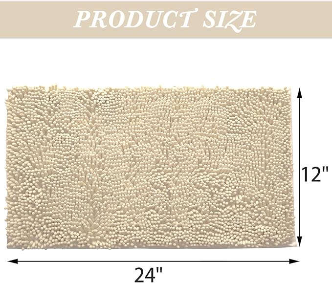 Non-Slip Bath Rug,Extra Soft Microfiber Bedroom Shag Carpet with Anti-Slip Backing,Water/Dust Absorbent Fast Dry Shower Mat,Sound Insulated Stairs Pad,Machine Washable (Beige,12 x 24 Inches)