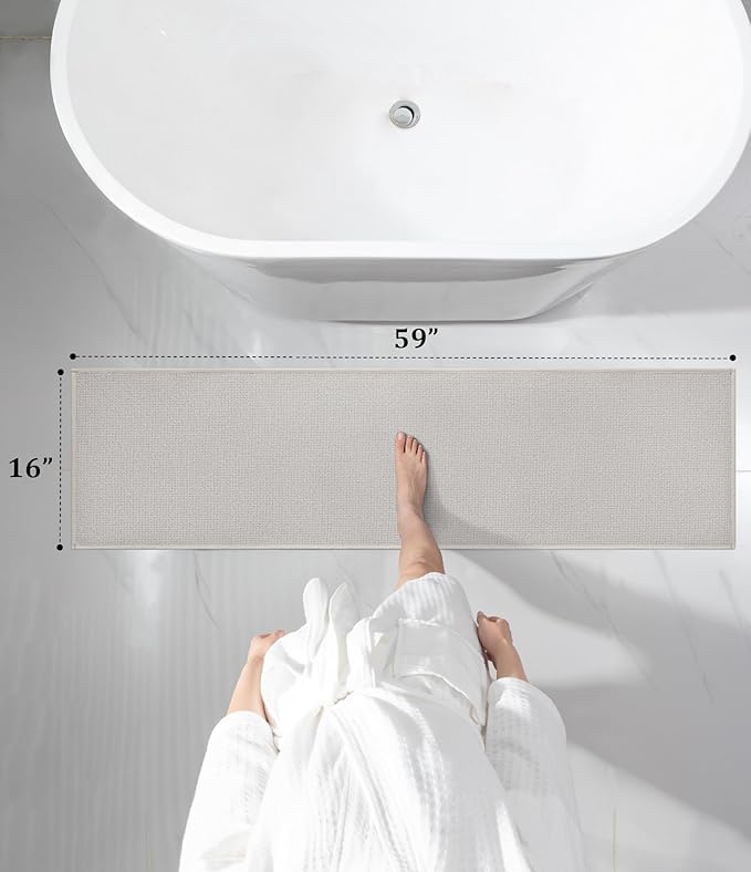 YIHOUSE Bathroom Rugs Mat 16x59, Non Slip Quick Dry Bath Mats for Bathroom Absorbent Ultra Thin Bath Rugs Machine Washable Fit Under Door for Sink, Cabinet, Laundry (Beige, 16"x59")