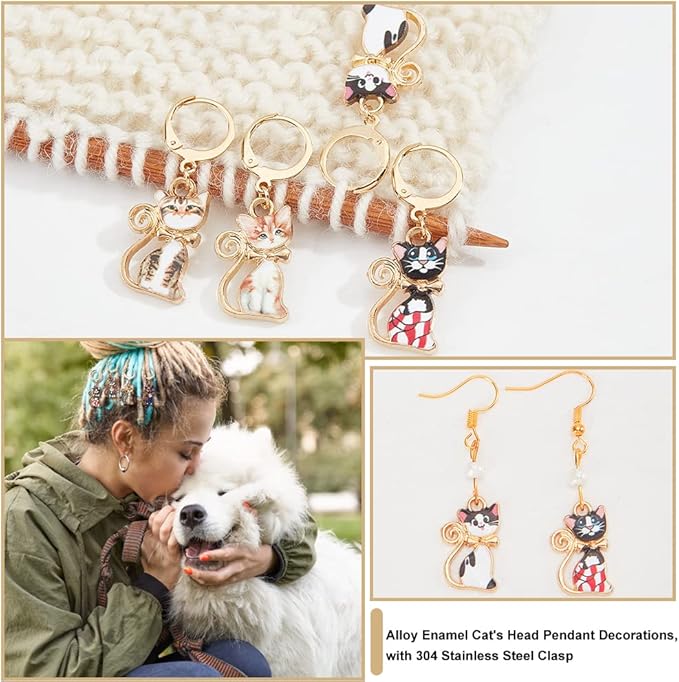 NBEADS 28 Pcs Cat Charm Stitch Markers, 7 Styles Alloy Enamel Cute Cat Crochet Charms Removable Locking Stitch Marker with 304 Stainless Steel Clasp for Sewing Accessories Quilting Jewelry
