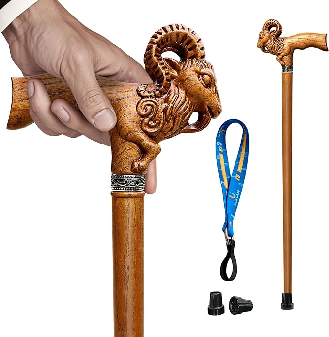Hand Carved Wooden Cane Ultra Lightweight 0.88 lbs Support up to 500 lbs Walking Cane for Men and Women High-end Solid Wood Canes for Seniors with 3 Tips for City Trekking Daily Use