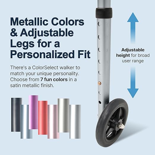 Lumex ColorSelect Walkers for Seniors, Rolling & Folding Adult Walker with Wheels, Blue