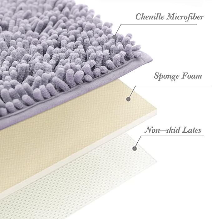 Non-Slip Bath Rug,Extra Soft Microfiber Bedroom Shag Carpet with Anti-Slip Backing,Water/Dust Absorbent Fast Dry Shower Mat,Sound Insulated Stairs Pad,Machine Washable (Grey,19 x 31 Inches)