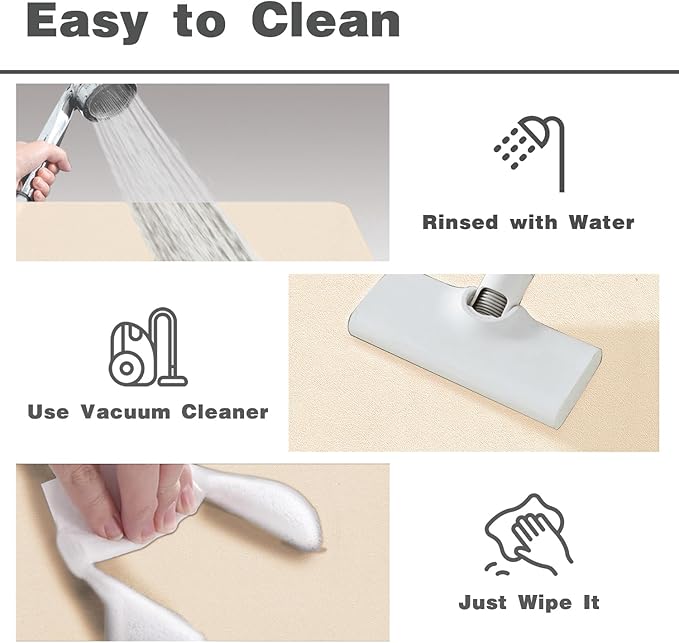 Bathroom Mat Quick Dry, Bathroom Rugs Non Slip Washable Thin Absorbent Bath Mat Fits Under Door Bathroom Floor Mat Perfect for Bath, Shower, or Sink 17"x59" Beige