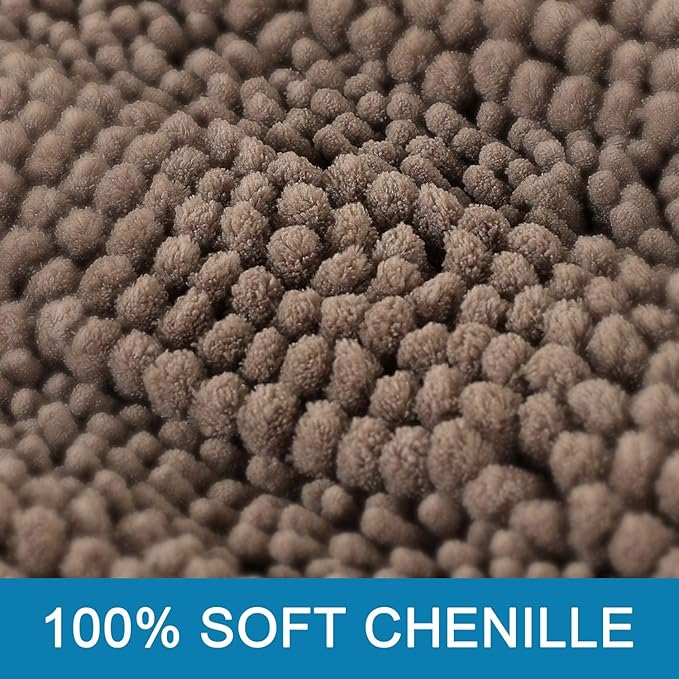 H.VERSAILTEX Bathroom Rugs Bath Rugs for Bathroom Non Slip Bath Mats Extra Thick Chenille Striped Rug 17" x 24" Absorbent Soft Shaggy Washable Dry Fast Bath Mats for Bath Room Floor - Taupe Brown