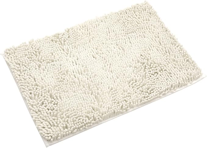 Non-Slip Bath Rug,Extra Soft Microfiber Bedroom Shag Carpet with Anti-Slip Backing,Water/Dust Absorbent Fast Dry Shower Mat,Sound Insulated Stairs Pad,Machine Washable (Ivory,12 x 24 Inches)
