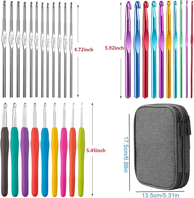 Weabetfu 102pcs Crochet Hooks Set Crochet Hook Kit with Case Ergonomic Crochet Needles for Arthritic Hands and Crochet Accessories Complete Crochet Set for Beginners & Experieced Crochet Lovers