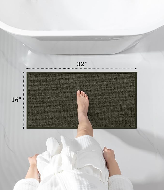 YIHOUSE Bathroom Rugs Mat 16x32, Non Slip Quick Dry Bath Mats for Bathroom Absorbent Ultra Thin Bath Rugs Machine Washable Fit Under Door for Sink, Cabinet, Laundry (Dark Green, 16"x32")