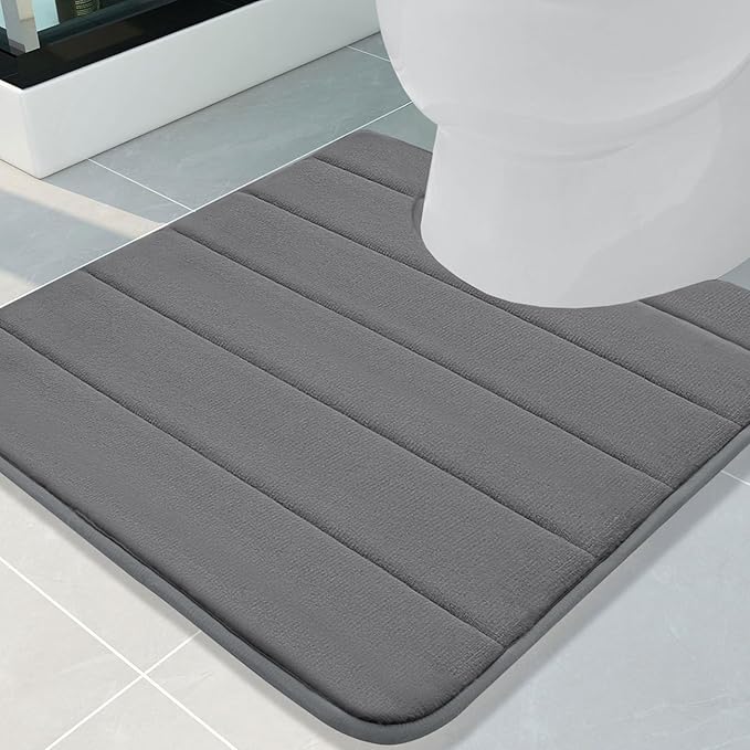 Buganda Memory Foam U-Shaped Contour Toilet Rugs, Non Slip Absorbent, Thick Soft Washable Bathroom Mat, Floor Carpet Bath Rugs Mat for Toilet Base (24" x 24", Grey)