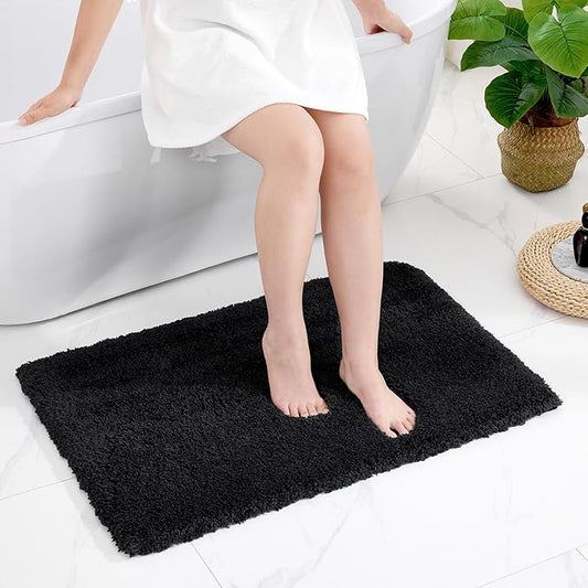 Black Bathroom Rug 24x36 Non Slip Fluffy Bath Mat for Bathroom Floor Washable Plush Luxury Bath Rug for Tub Soft Shaggy Shower Sink Mat