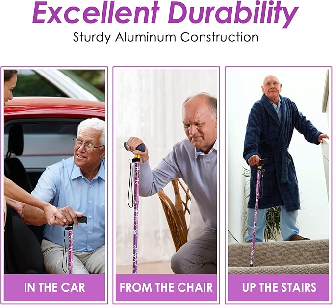 Walking Cane PANZHENG Cane for Man/Woman | Mobility & Daily Living Aids | 5-Level Height Adjustable Walking Stick | Comfortable Plastic T-Handle Portable Walking Stick Folding Cane
