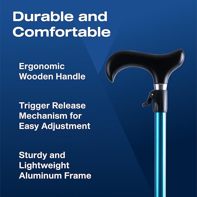 VMS QuickFit Trigger Adjustable Walking Cane - 300 lbs Capacity, Effortless Height Adjustment, Durable Aluminum Tube, TAA Compliant