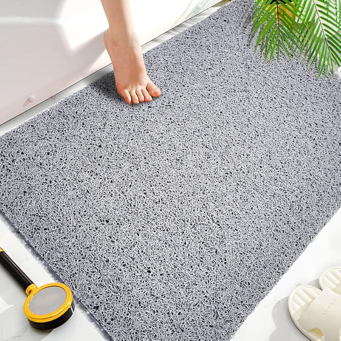 Shower Mats Non Slip for Elderly, 24x32’’Lager Loofah Bath Mats for Shower, Non-Slip Bath Mat for Elderly-Grey