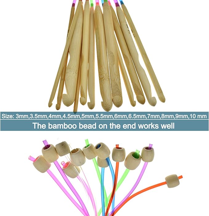 Coopay Tunisian Crochet Hooks Set with Cable, 11pcs Metal Afghan Crochet Hook 2-8mm, 120cm Bamboo Circular Tunisian Knitting Needle with Bead Carbonized 3-10mm for Blanket, Knitting & Crochet Supplies