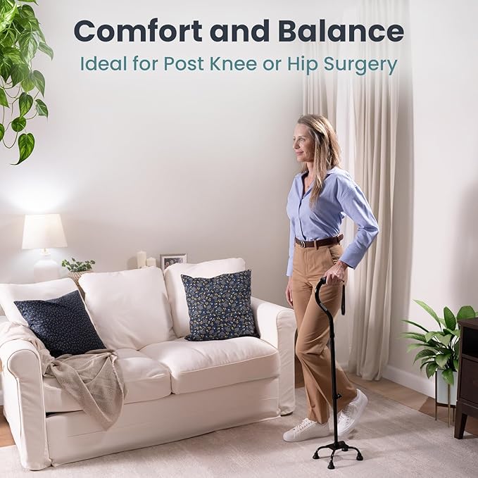 PELEGON Quad Cane (300 lb) - Adjustable Walking Cane with A Large 4 Pronged Base for Extra Balance & Stability, Walking Canes for Seniors, Walking Cane for Men & Women, Walking Sticks