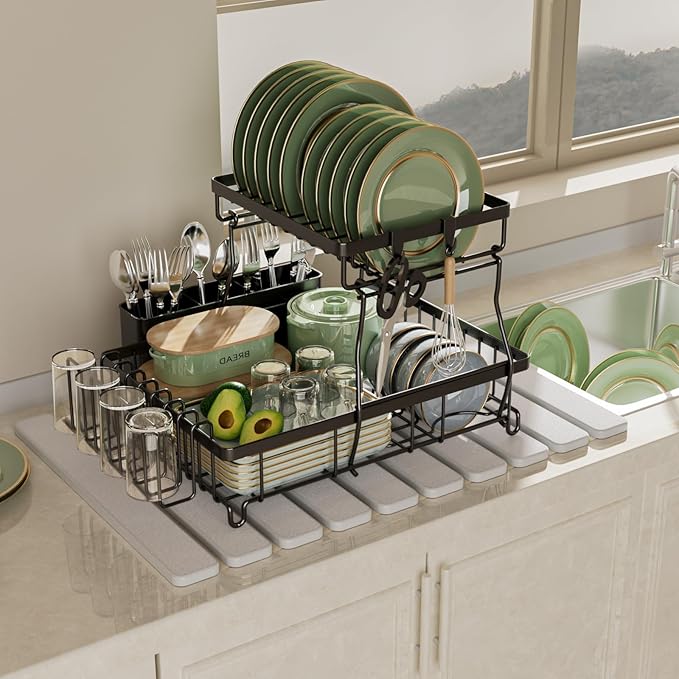 Foldable Stone Bath Mat, Quick Dry Stone Drying Mats for Bathroom, Super Absorbent Bath Mat, Non Slip, Large Diatomaceous Earth Dish Drying Mats for Kitchen Counter 23.5 x 15.4in, White