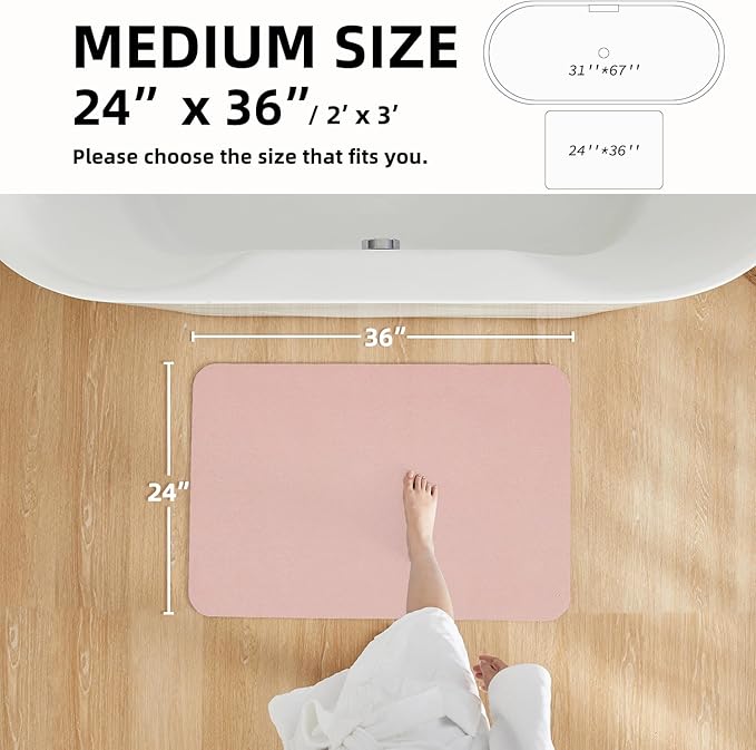 Pink Bath Mat, Bathroom Rugs Non Slip Washable Thin Absorbent Quick Dry Bath Mat Fits Under Door Bathroom Floor Mat Perfect for Bath, Shower, or Sink 24"x36" Pink