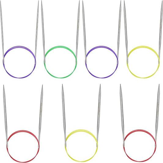 Katech 32 inch (80cm) Circular Knitting Needles Set, 2.75mm-5.00mm Stainless Steel Knitting Needles with Cables, 7 Sizes Long Round Needle for Sweaters, Hats, Socks, Scarves