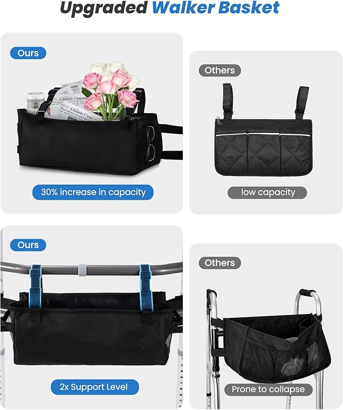 Folding Walkers for Seniors, Adjustable Width & Height, Standard Walkers with Basket, 2 Skis, 5” Front Wheels, Lightweight Walkers for Elderly & Disabled, Thickened Aluminum Adult Walker