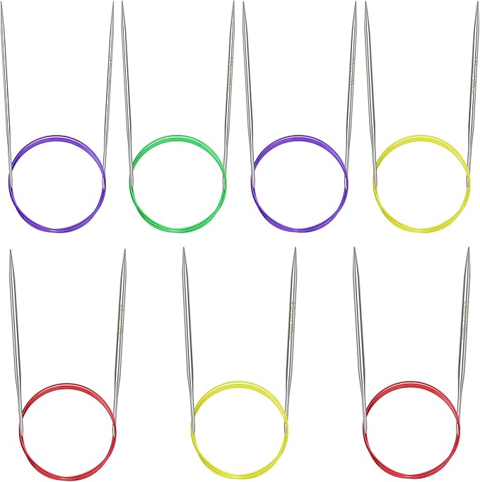 Katech 40 inch (100cm) Circular Knitting Needles Set, 2.75mm-5.00mm Stainless Steel Knitting Needles with Cables, 7 Sizes Long Round Needle for Sweaters, Hats, Socks, Scarves