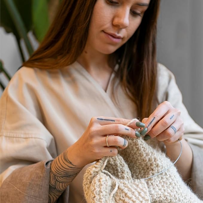 Sibba 31.5 Inch Stainless Steel Circular Knitting Needles, 3.5mm Round Ergonomic Metal Needle Set with Blunt Needle and Stitch Markers, Knitting Needles for Hats, Gloves, Sleeves, Socks