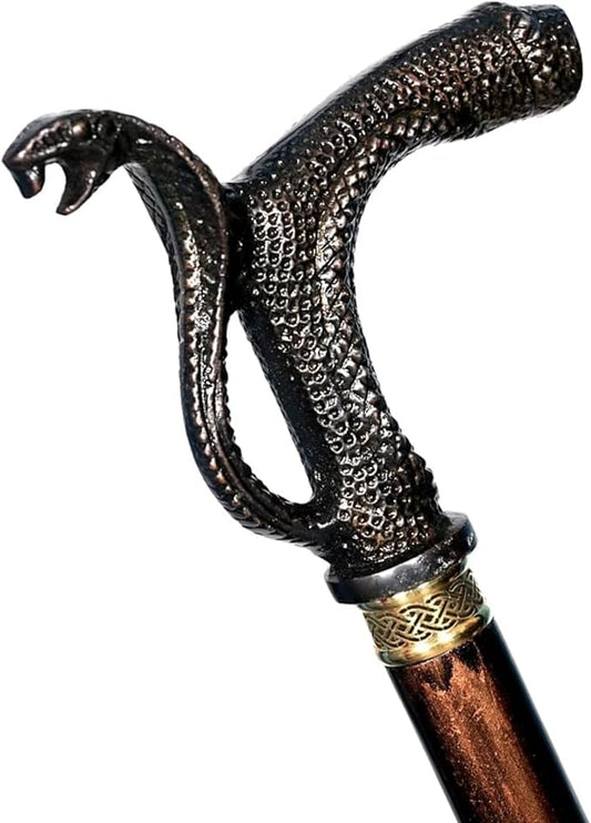 All Black Snake Handle Spiral Wooden Walking Cane